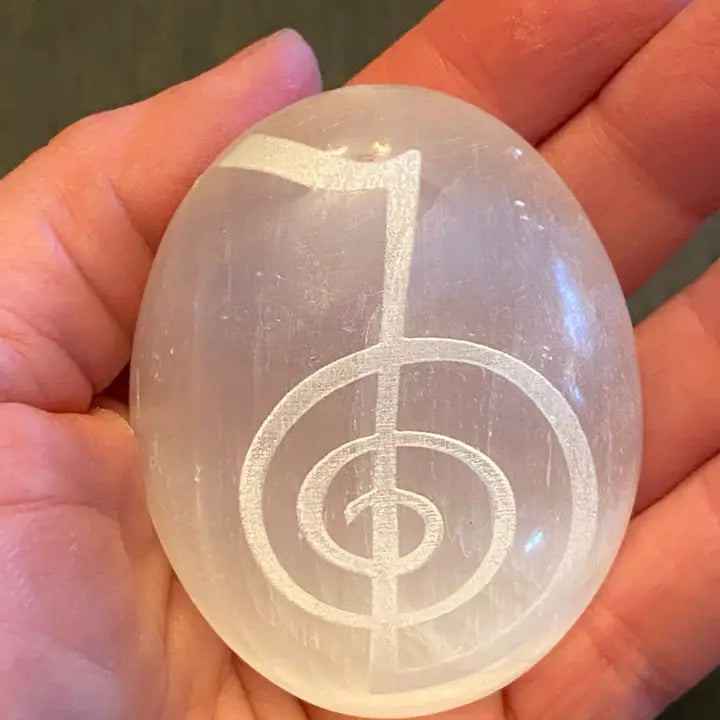Cho Ku Rei Reiki Symbol Selenite Palm Stone